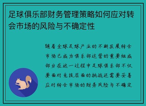足球俱乐部财务管理策略如何应对转会市场的风险与不确定性